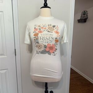 District White Graphic Tee with Coral & Sage Floral Print